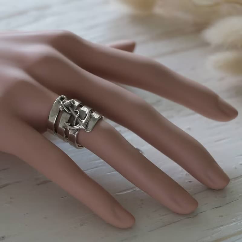 anchor Rings Skull silver Vintage Navy world war sailor 925 Gift for her jewelry
