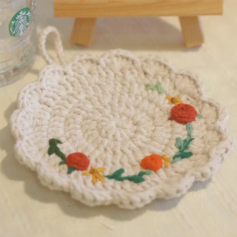 手工編織杯墊材料包——立體花朵杯墊隔熱防滑杯墊 禮物