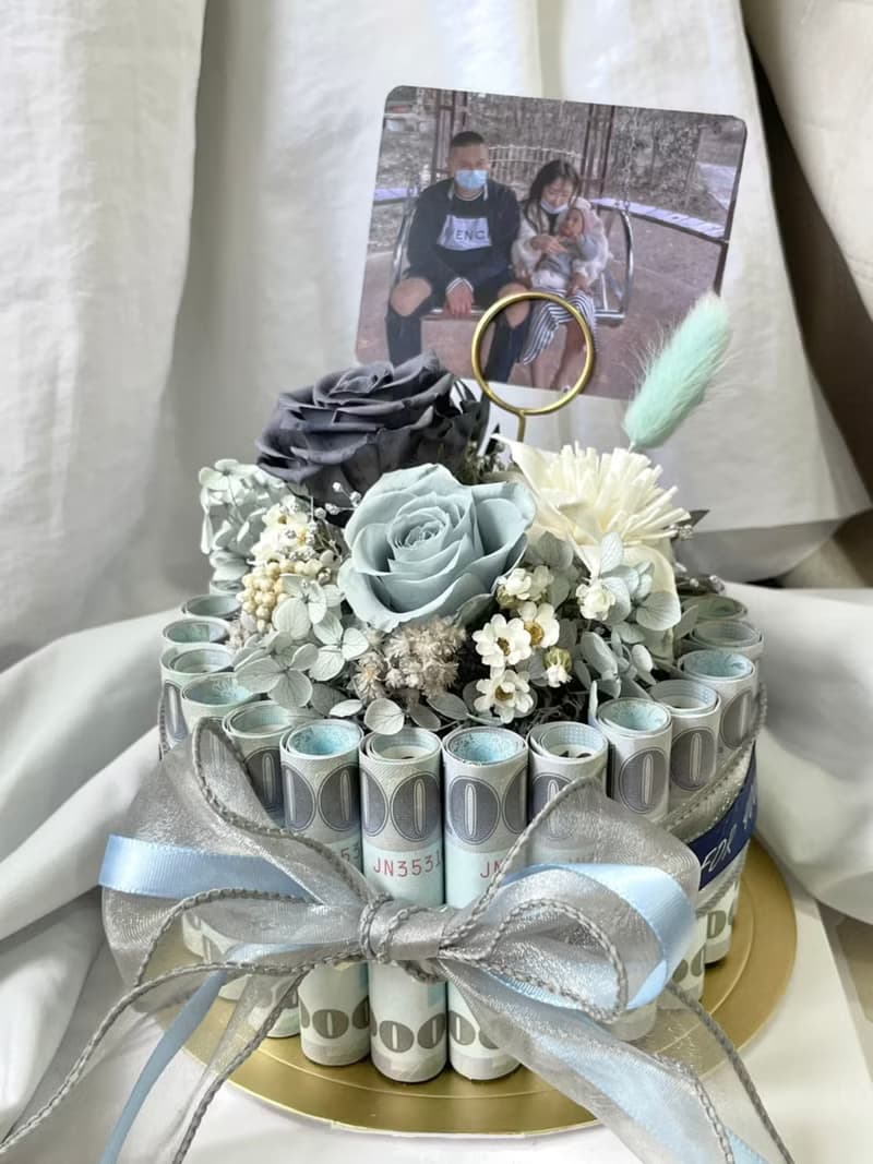 【永生花鈔票蛋糕】迷霧鑽藍 有錢花蛋糕5吋 抽錢蛋糕 母親節蛋糕