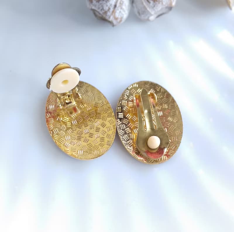Vintage Jewelry 西洋古董飾品 景泰藍 黑底鬱金香花卉 夾式耳環