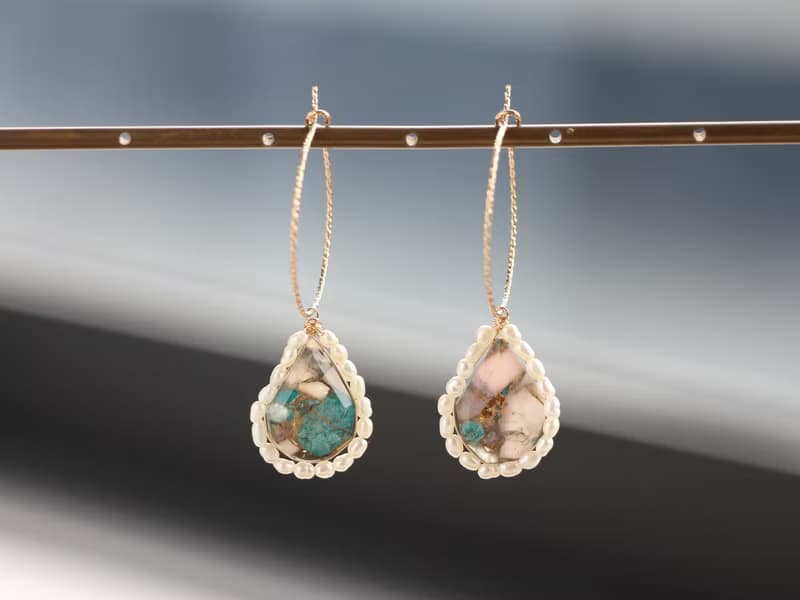14kgf- multi turquoise hoop pierced earrings