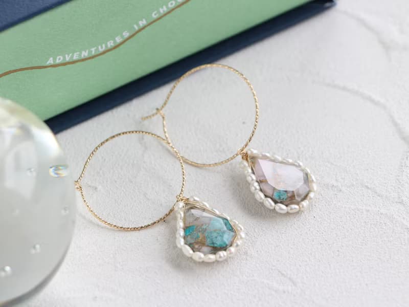 14kgf- multi turquoise hoop pierced earrings
