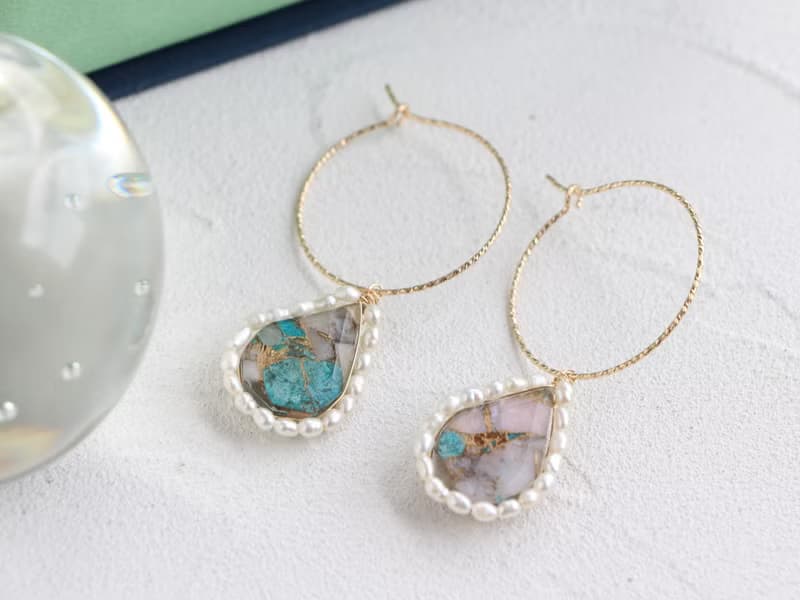 14kgf- multi turquoise hoop pierced earrings