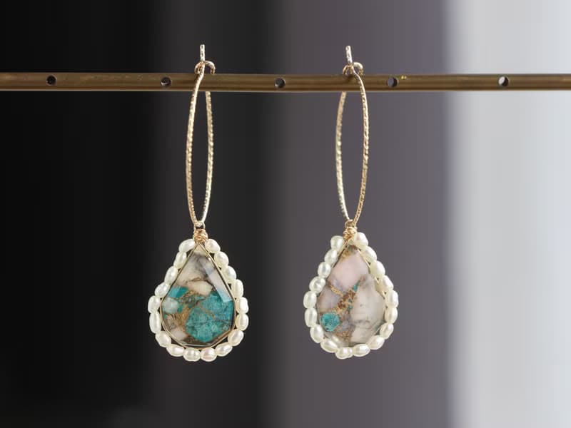 14kgf- multi turquoise hoop pierced earrings