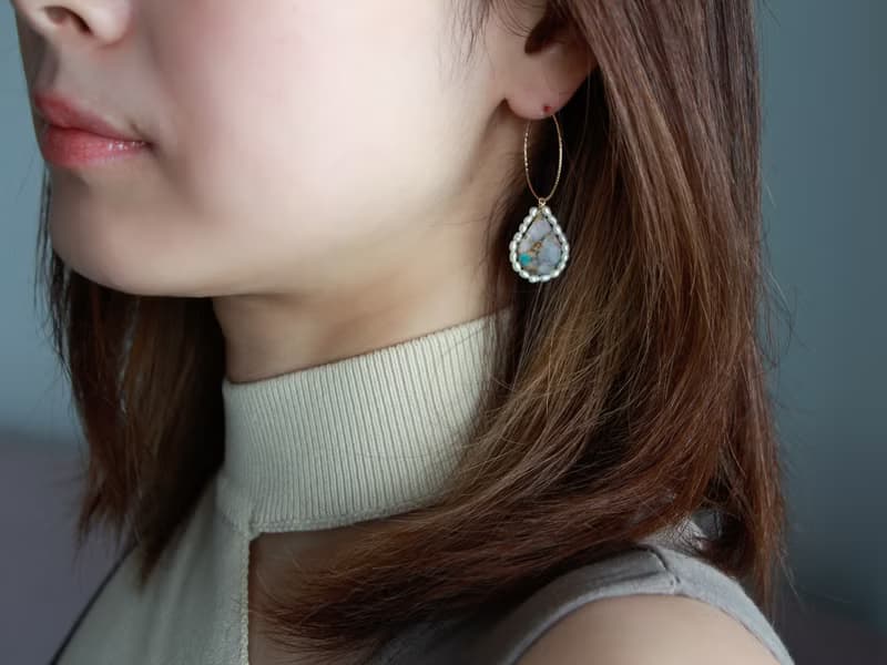 14kgf- multi turquoise hoop pierced earrings