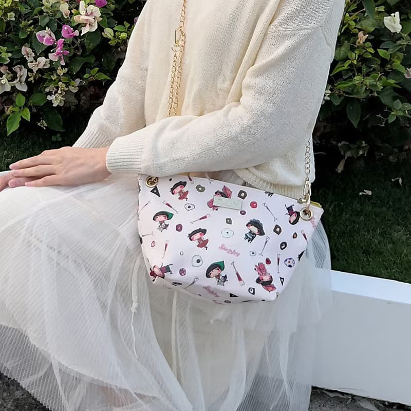 買2送1【奇幻旅行】可調節長短鏈條帆布斜背包/餃子包