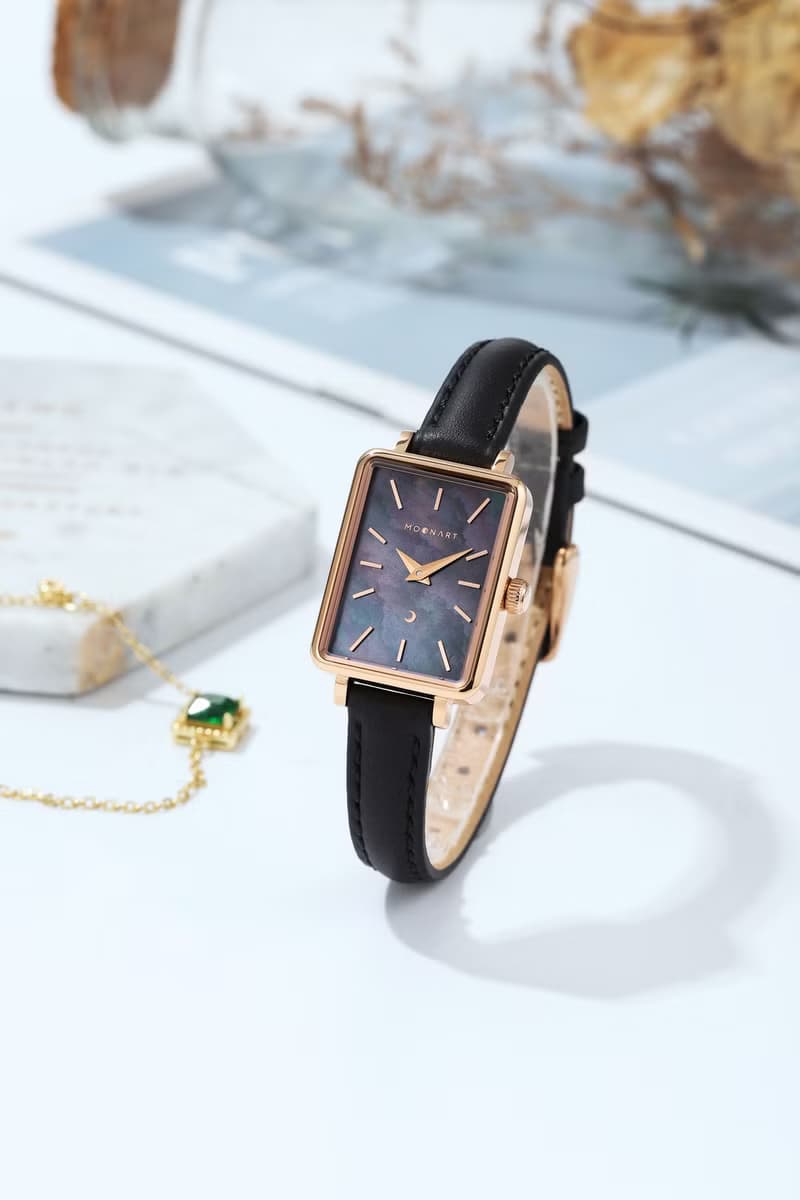 【MOONART】方型手錶 夢幻系列-天使黑新 女裝手錶珍珠貝藝術手錶