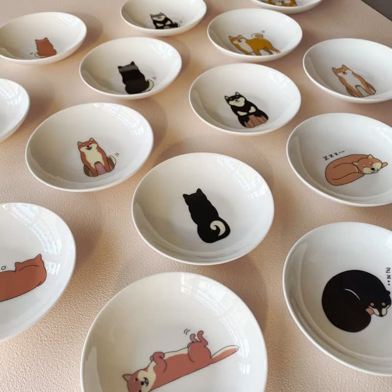 柴犬骨瓷碟禮盒組附提袋 (黃柴、赤柴、黑柴)