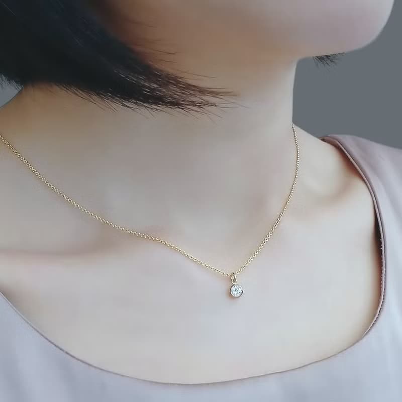單顆鋯石包鑲 14K GF 包金項鍊 | 單鑽款 單戴或疊搭