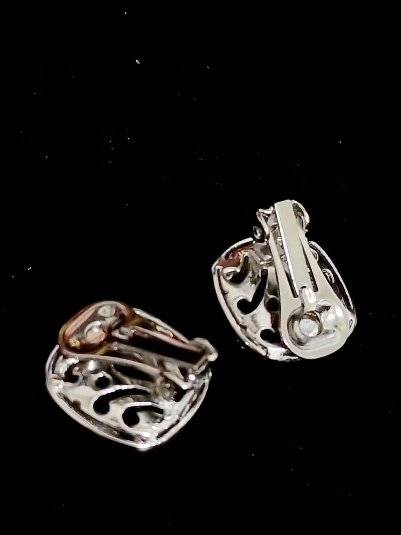 vintage jewelry  方形藍鑽萊茵石 夾式耳環