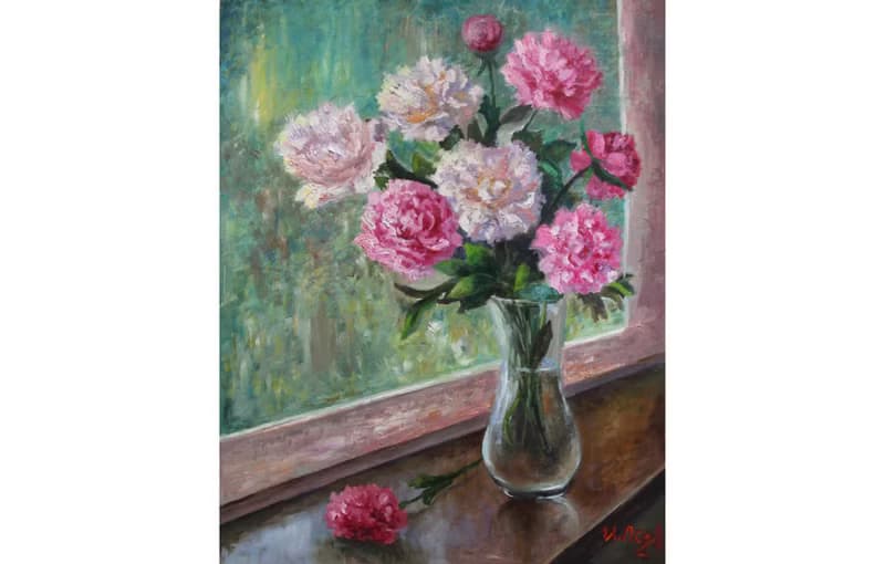 Peony Painting Floral Original Art Flowers artwork Bouquet in vase wall art