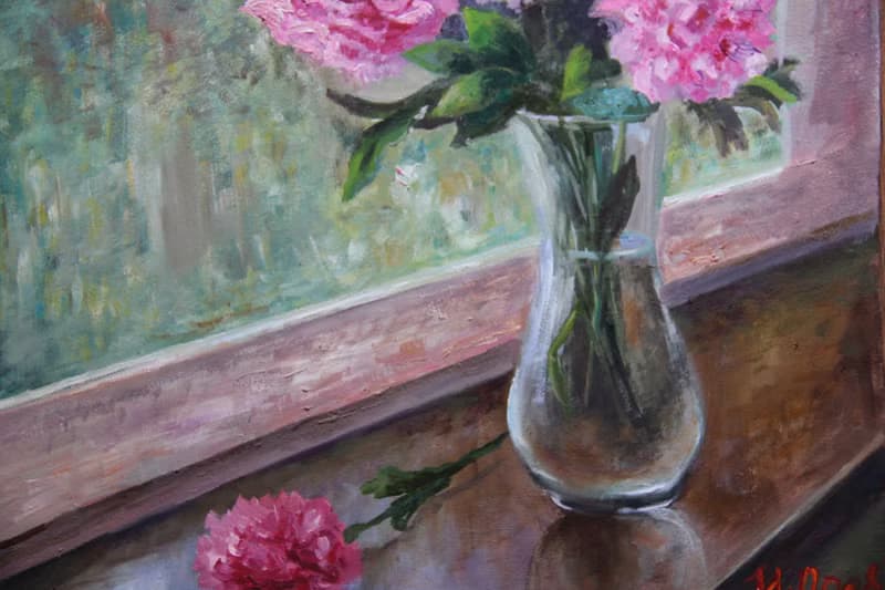 Peony Painting Floral Original Art Flowers artwork Bouquet in vase wall art