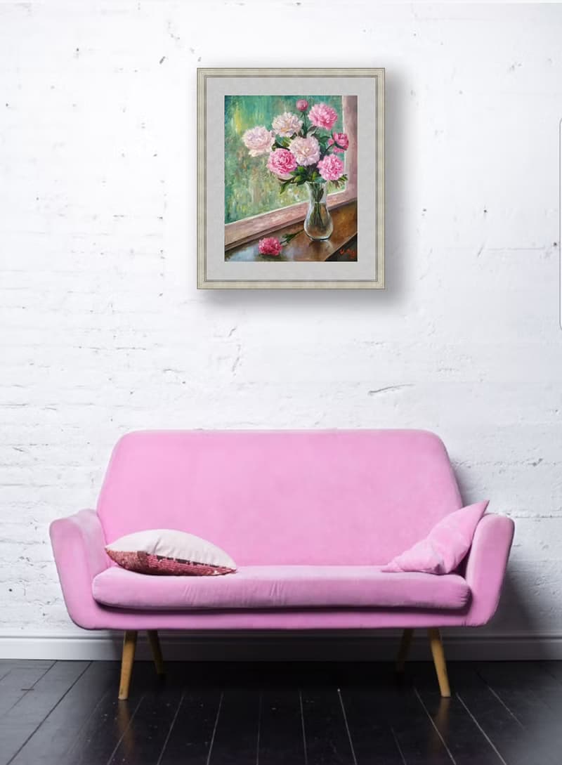 Peony Painting Floral Original Art Flowers artwork Bouquet in vase wall art