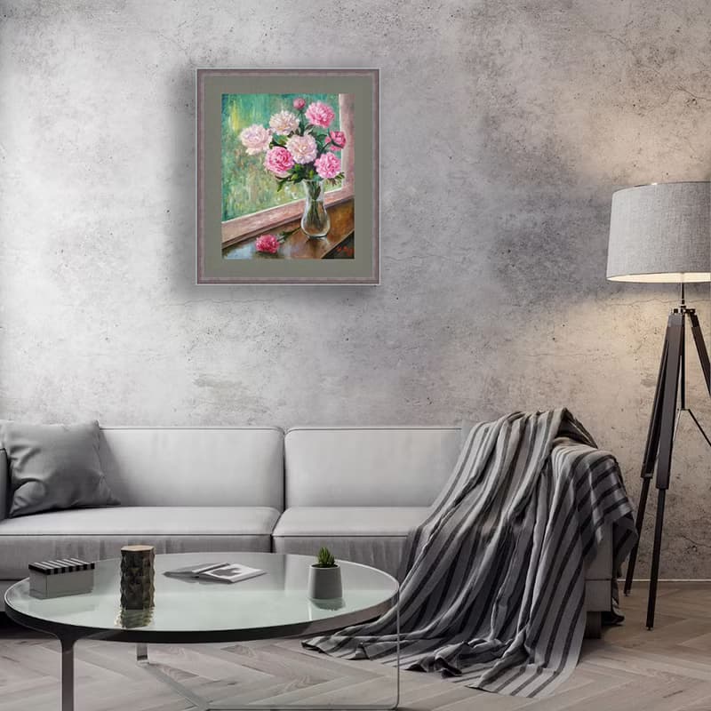 Peony Painting Floral Original Art Flowers artwork Bouquet in vase wall art
