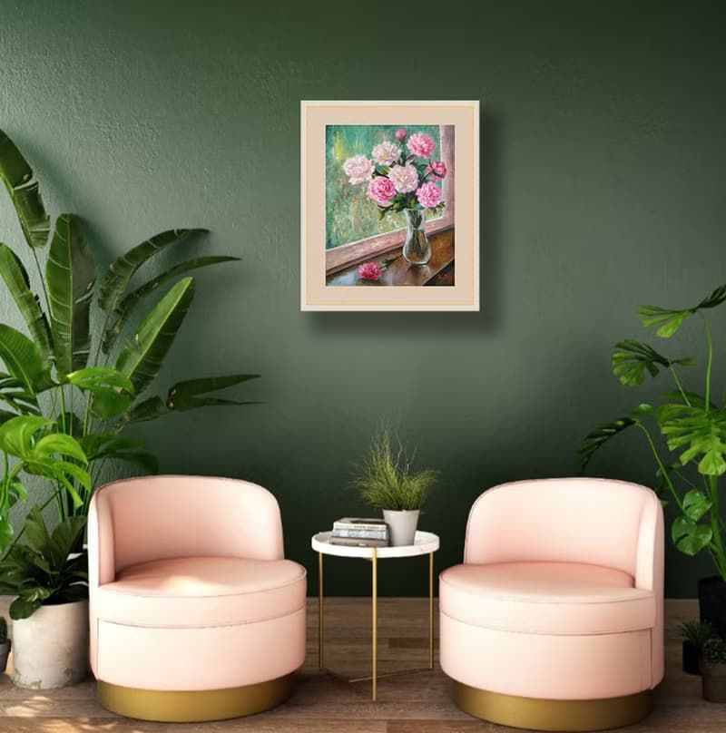 Peony Painting Floral Original Art Flowers artwork Bouquet in vase wall art