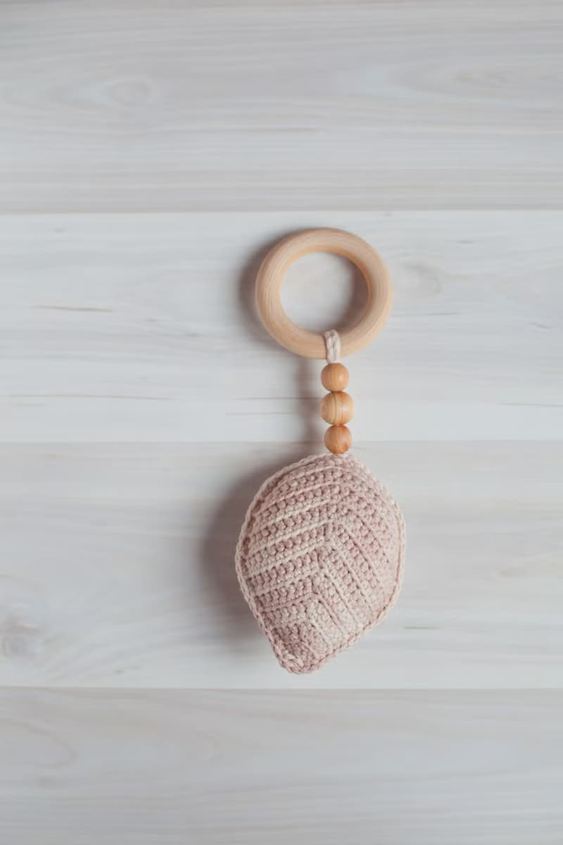 Pink Beige Baby Gift Box: Leaf Rattle Toy, Teething Ring, Pacifier Clip Holder