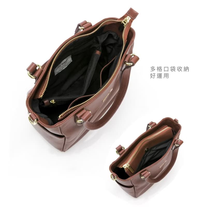 手提 細紋牛皮|2Way手提包-咖啡色 斜肩側背