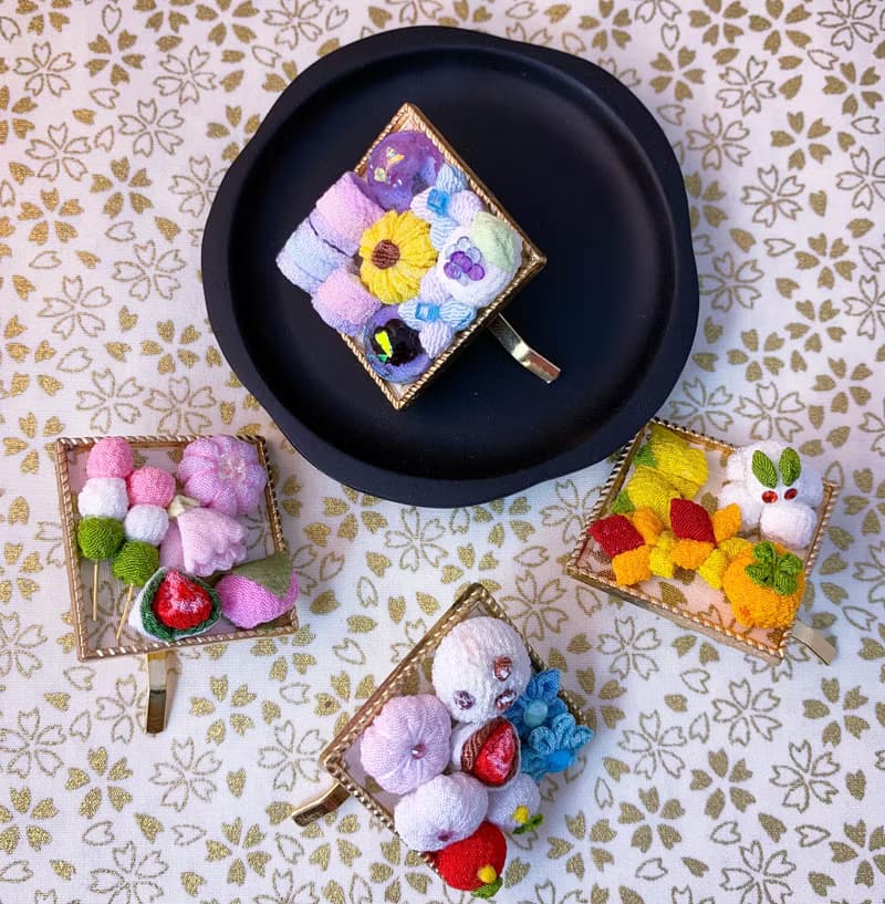 (點心 和菓子) 細工布花 髮飾馬尾扣/項鍊 趣緻可愛 和風