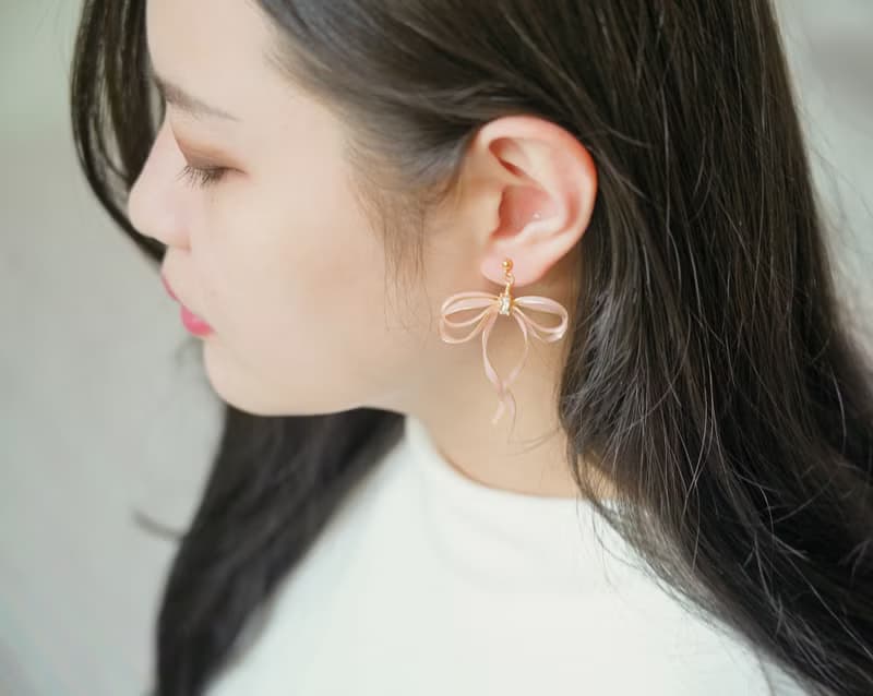 蝴蝶結 • 淡粉 - 手工樹脂耳環婚禮