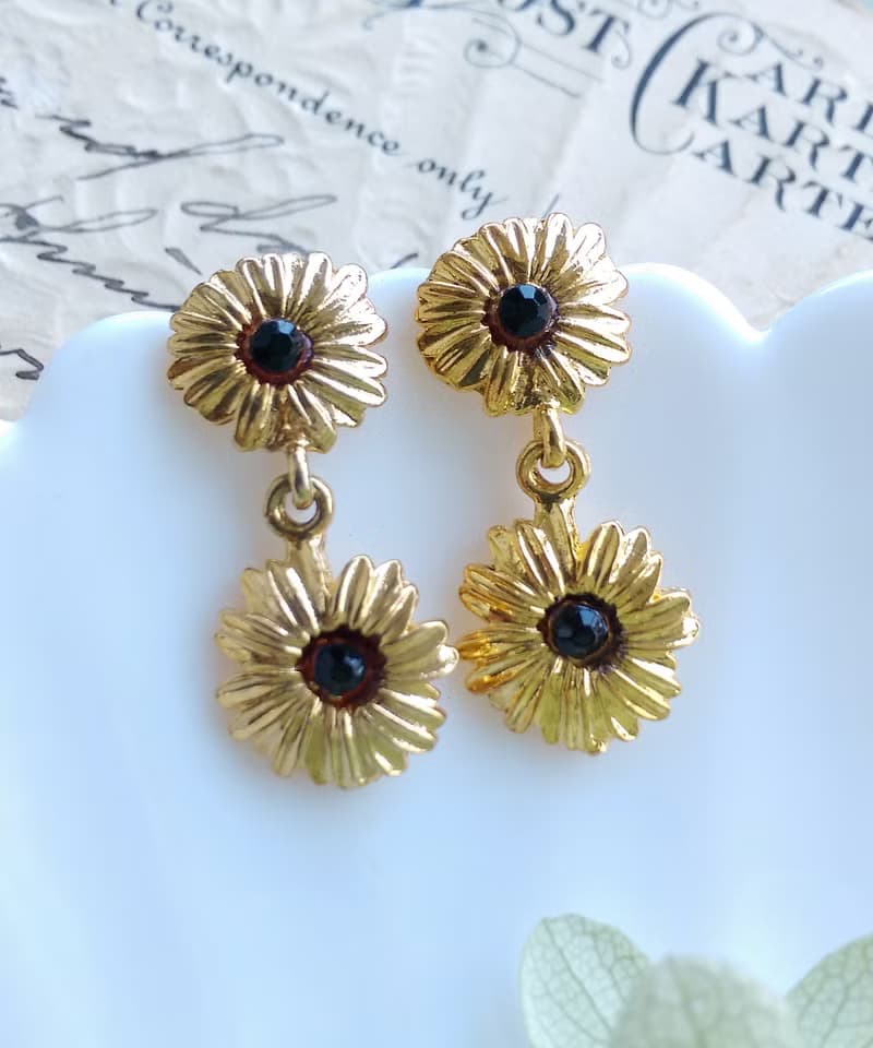 Vintage Jewelry 西洋古董飾品 復古 垂墜 花形 針式耳環