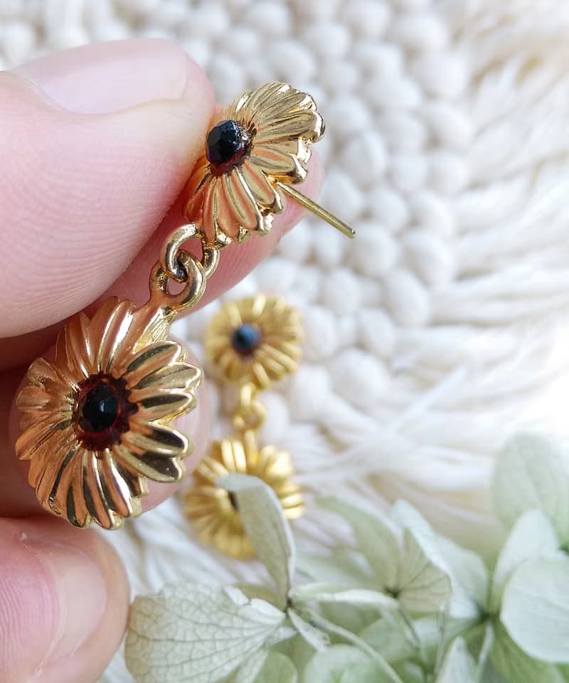 Vintage Jewelry 西洋古董飾品 復古 垂墜 花形 針式耳環
