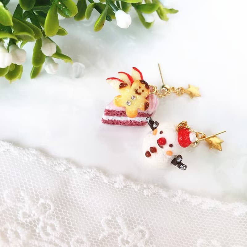 迷你小清新可愛甜美聖誕元素姜餅人雪人甜點蛋糕純銀耳環耳夾