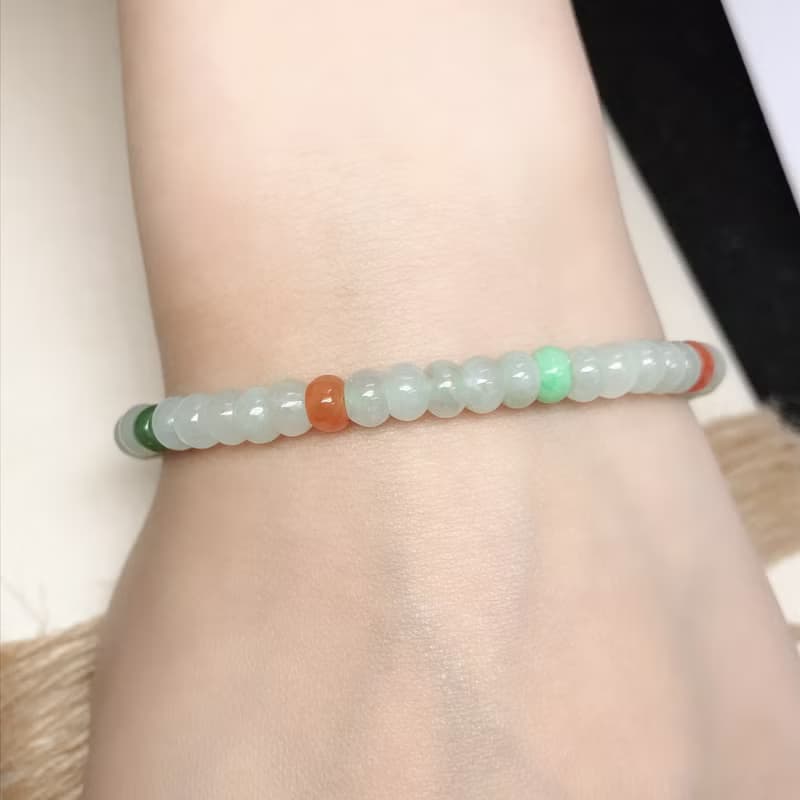 冰種多彩翡翠算盤珠手珠 | 天然緬甸玉A貨翡翠 | 送禮