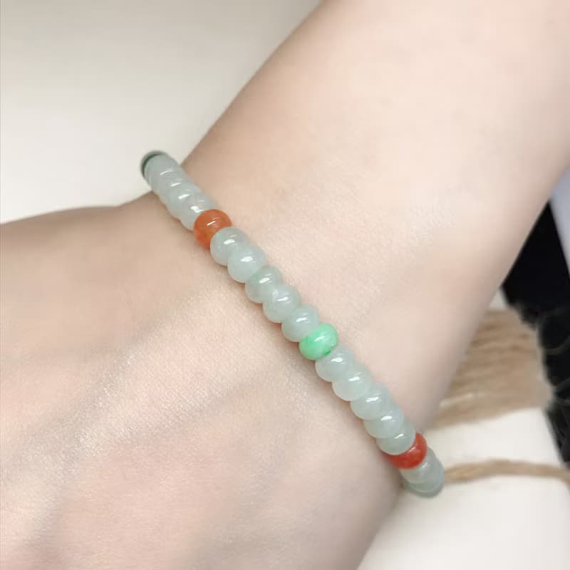 冰種多彩翡翠算盤珠手珠 | 天然緬甸玉A貨翡翠 | 送禮