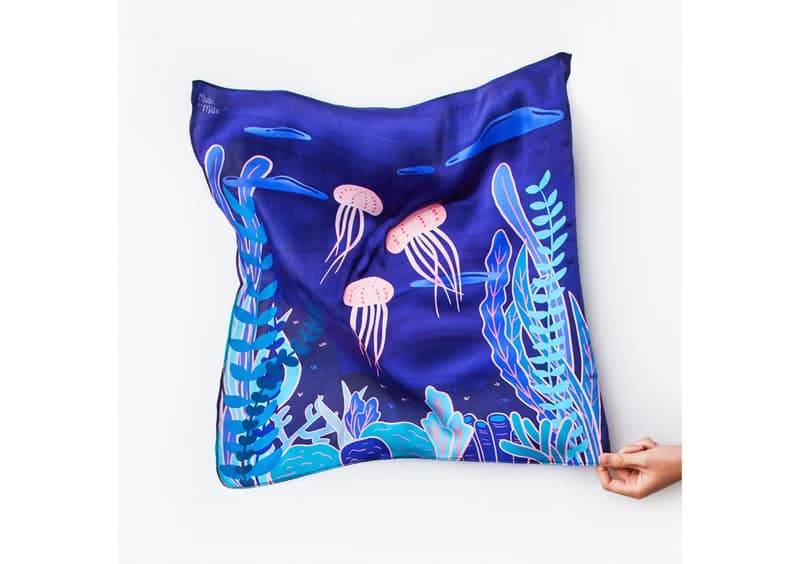 Heart of the Ocean Silk Satin Scarf (Indigo/Teal), Pure Silk Satin, Square Scarf