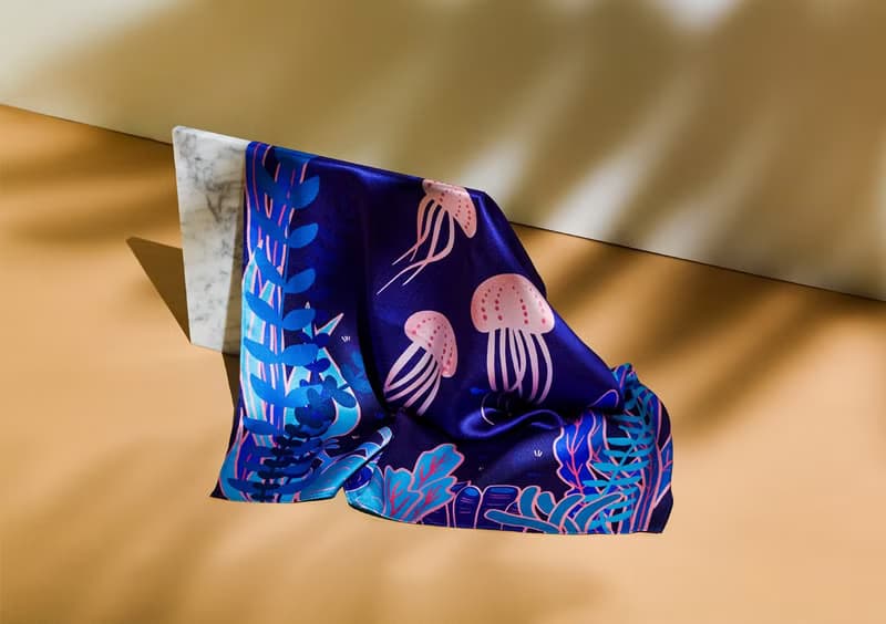 Heart of the Ocean Silk Satin Scarf (Indigo/Teal), Pure Silk Satin, Square Scarf