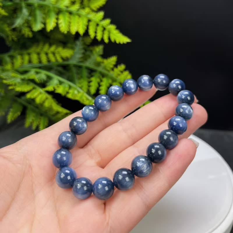 天然藍晶石手串 顆顆貓眼效應 男女單圈手鏈 深藍色寶石手串 10mm