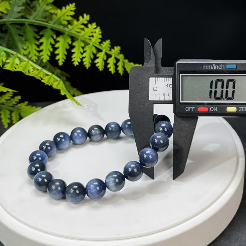 天然藍晶石手串 顆顆貓眼效應 男女單圈手鏈 深藍色寶石手串 10mm