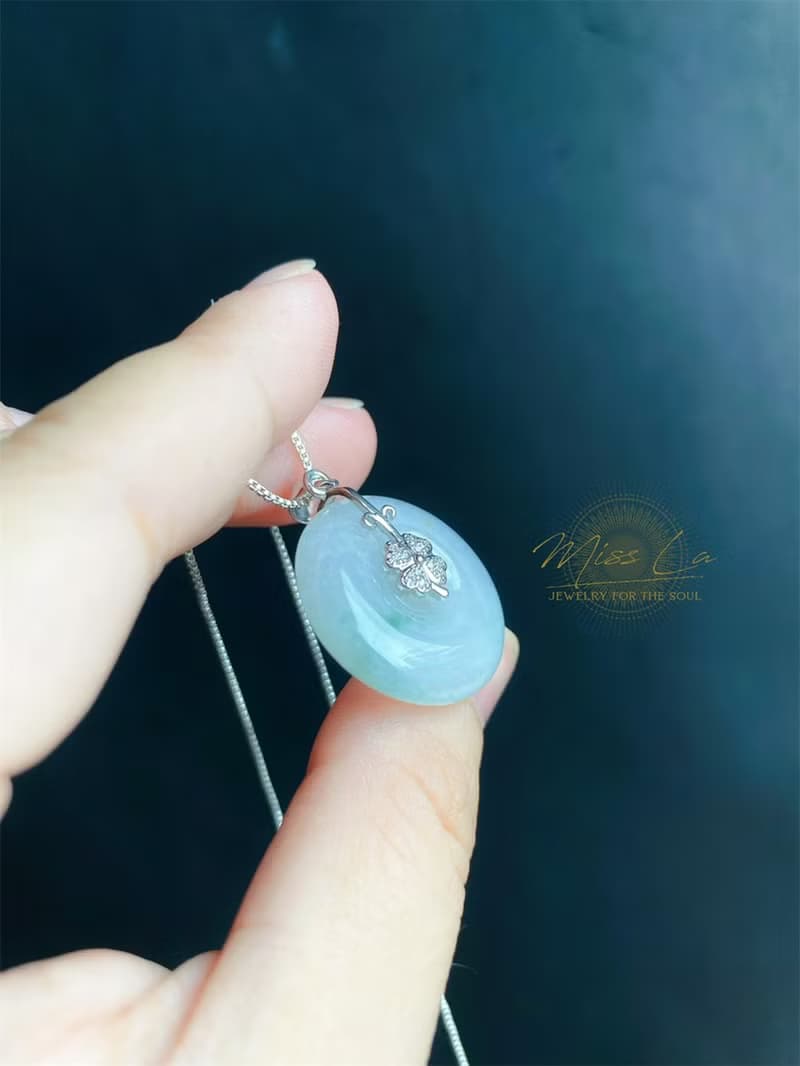 冰飄花灑金 緬甸玉翡翠 平安扣 925銀鍍白金扣 項鍊 禮物 氣質
