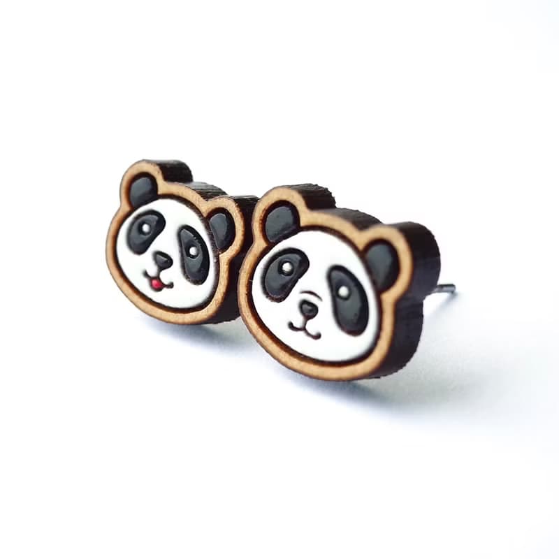 彩繪木耳環-熊貓母子