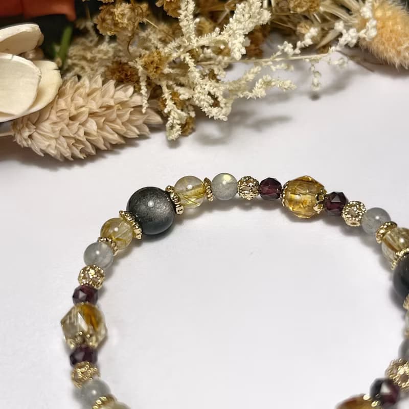 招財旺運 銀曜石 鈦晶 拉長石 黃水晶 石榴石 天然水晶手鏈