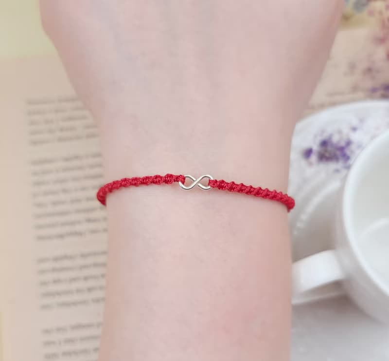 幸福線 編織 紅線 手鍊 手工 紅色 純銀 無限 發 8 禮物 發財