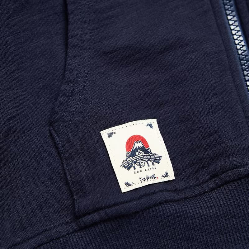江戶勝 日系 童裝 經典大LOGO連帽拉T外套(丈青色)
