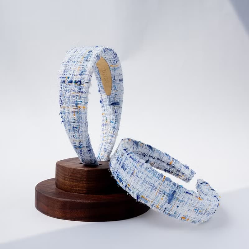 ice blue tweed hairband handmade headband