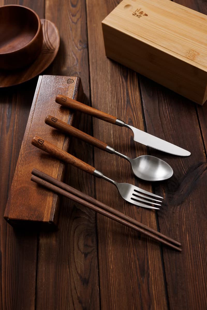 胡桃木便攜餐具套裝-叉,匙,刀,筷子(不連木盒)