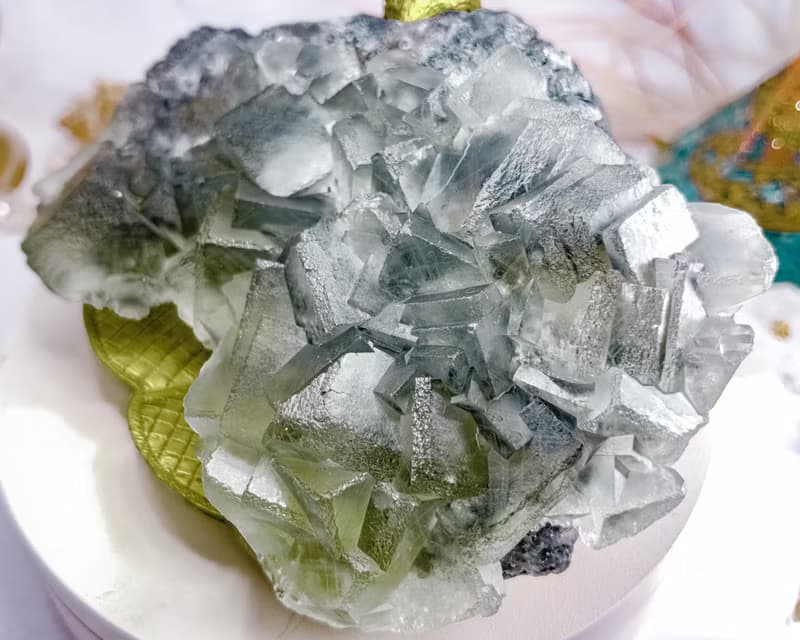 【莫蘭迪藍幾何螢石】 水晶原礦 辦公室療癒小物