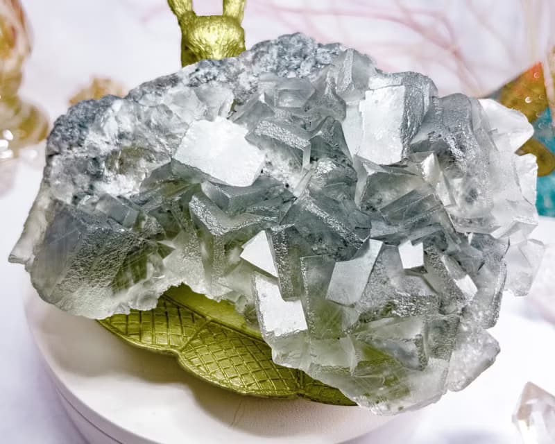 【莫蘭迪藍幾何螢石】 水晶原礦 辦公室療癒小物