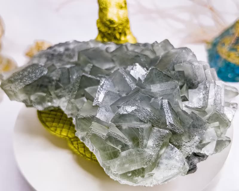 【莫蘭迪藍幾何螢石】 水晶原礦 辦公室療癒小物