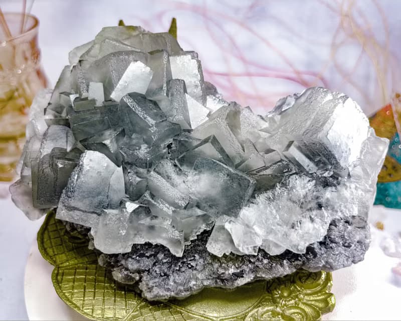 【莫蘭迪藍幾何螢石】 水晶原礦 辦公室療癒小物