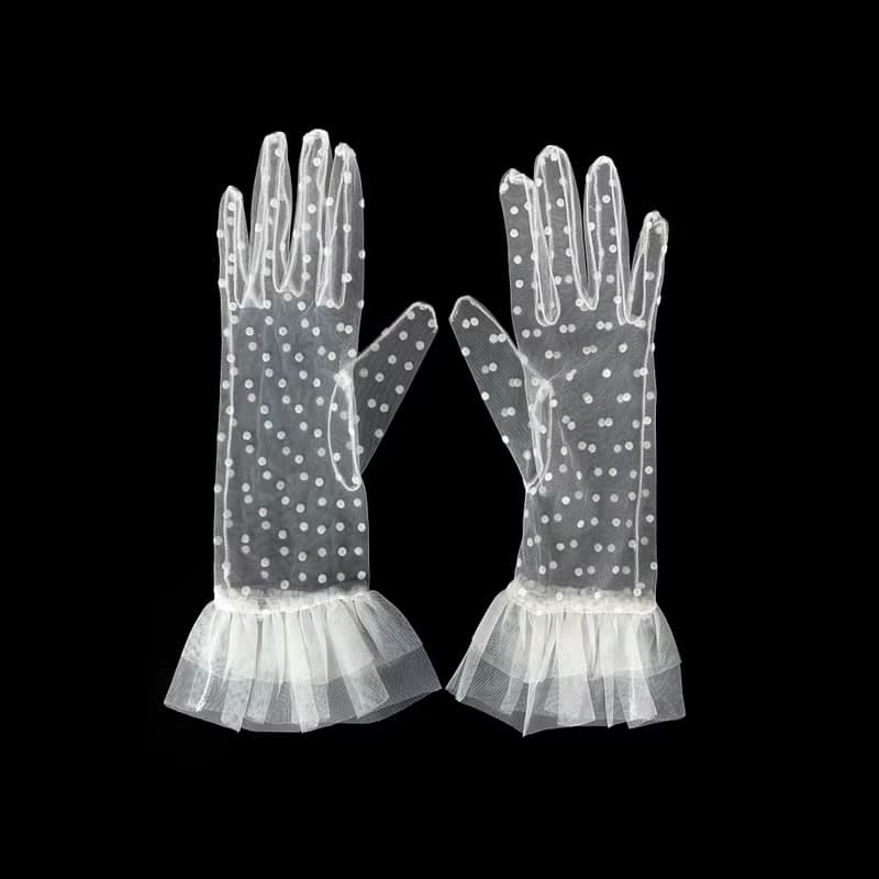 Short White Polkadot Glove