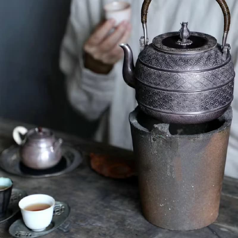 手工純銀紫皮錢幣紋茶壺