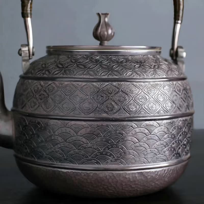 手工純銀紫皮錢幣紋茶壺