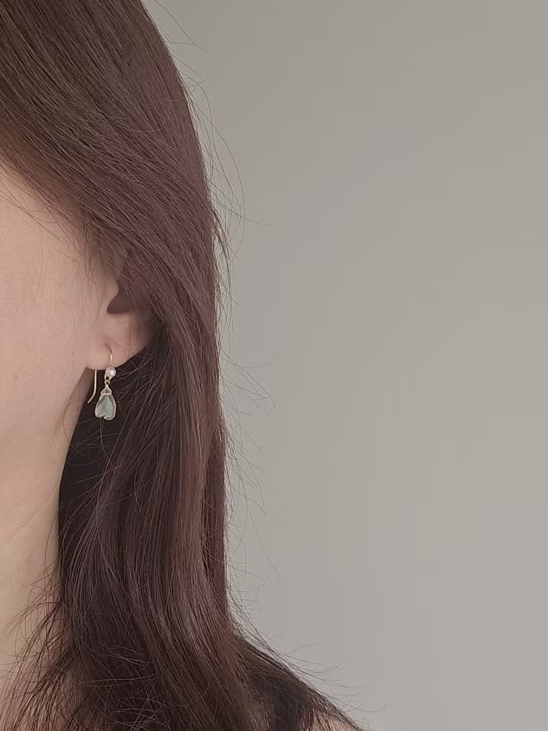 綠色紫水晶花瓣耳環/14kgf/通勤/氣質/優雅