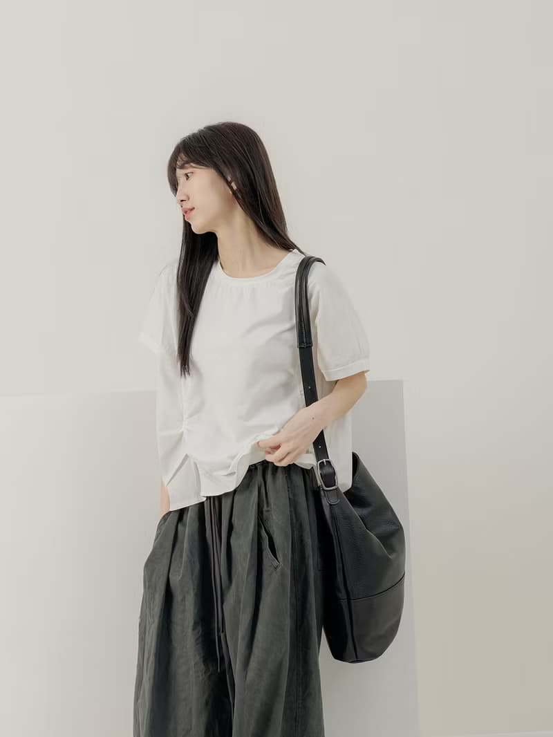 supportingrole 真皮極簡鬆散都會肩側背包 黑