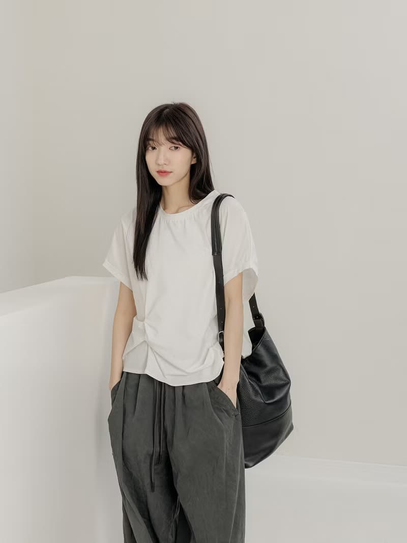 supportingrole 真皮極簡鬆散都會肩側背包 黑