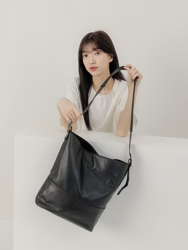 supportingrole 真皮極簡鬆散都會肩側背包 黑